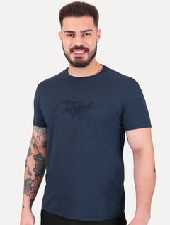 Camiseta Guess Masculina Signature Logo Triangle Azul Marinho