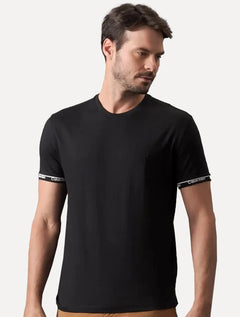Camiseta Calvin Klein Masculina Punho Logo Preta
