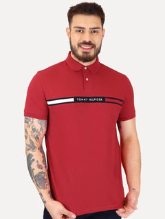 Polo Tommy Hilfiger Masculina Regular Chest Insert Logo Vermelha