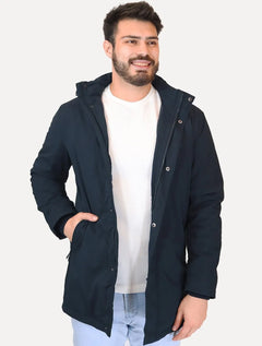 Jaqueta Dudalina Masculina Parka Nylon Tech Capuz Azul Marinho