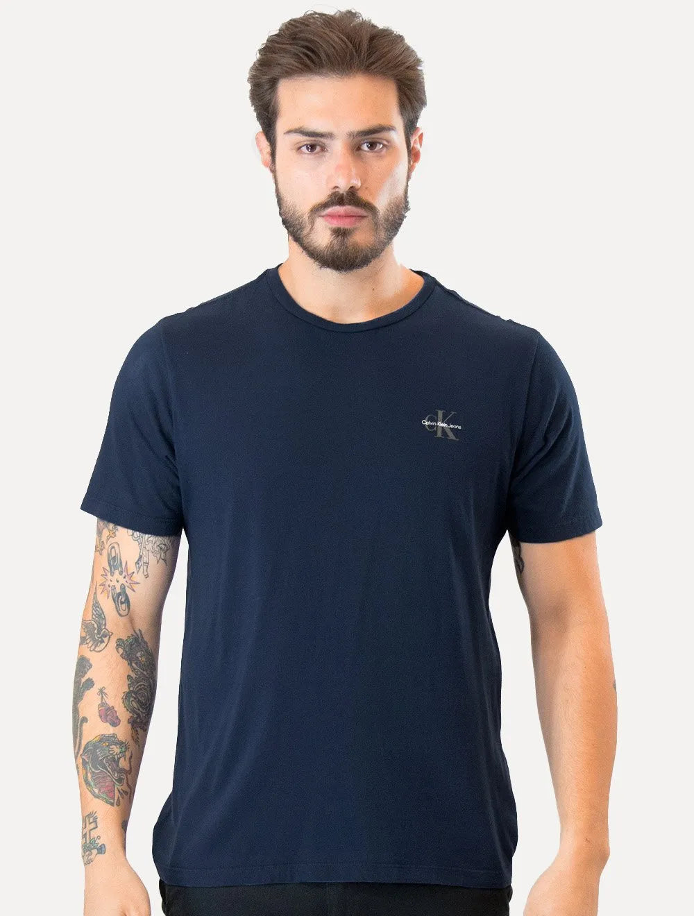 Camiseta Calvin Klein Jeans Masculina New Mono Logo Re Issue Azul Marinho