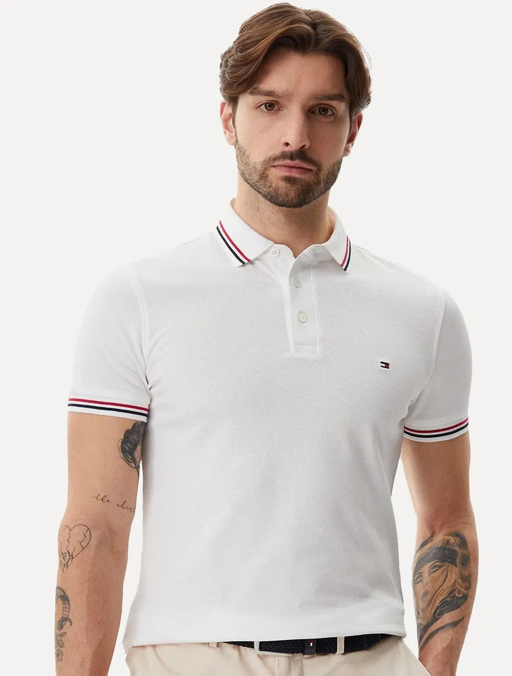 Polo Tommy Hilfiger Masculina Slim Tipped Collar Branca