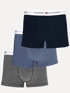 Cueca Tommy Hilfiger Cotton Stretch Trunk Azul Claro Marinho e Grafite Pack 3UN