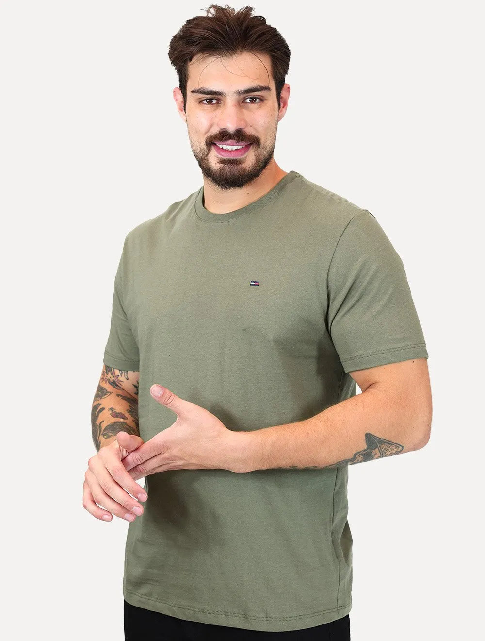 Camiseta Tommy Jeans Masculina Regular Jersey C-Neck Flag Verde Militar
