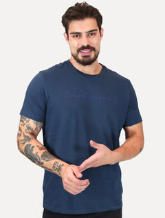 Camiseta Ellus Masculina Cotton Fine Originals Co. Script Azul Marinho