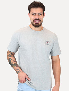 Camiseta Tommy Hilfiger Masculina Regular Stack Cinza Mescla