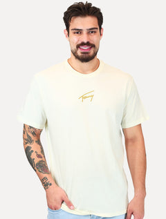 Camiseta Tommy Jeans Masculina Embroidered Signature Center Off-White
