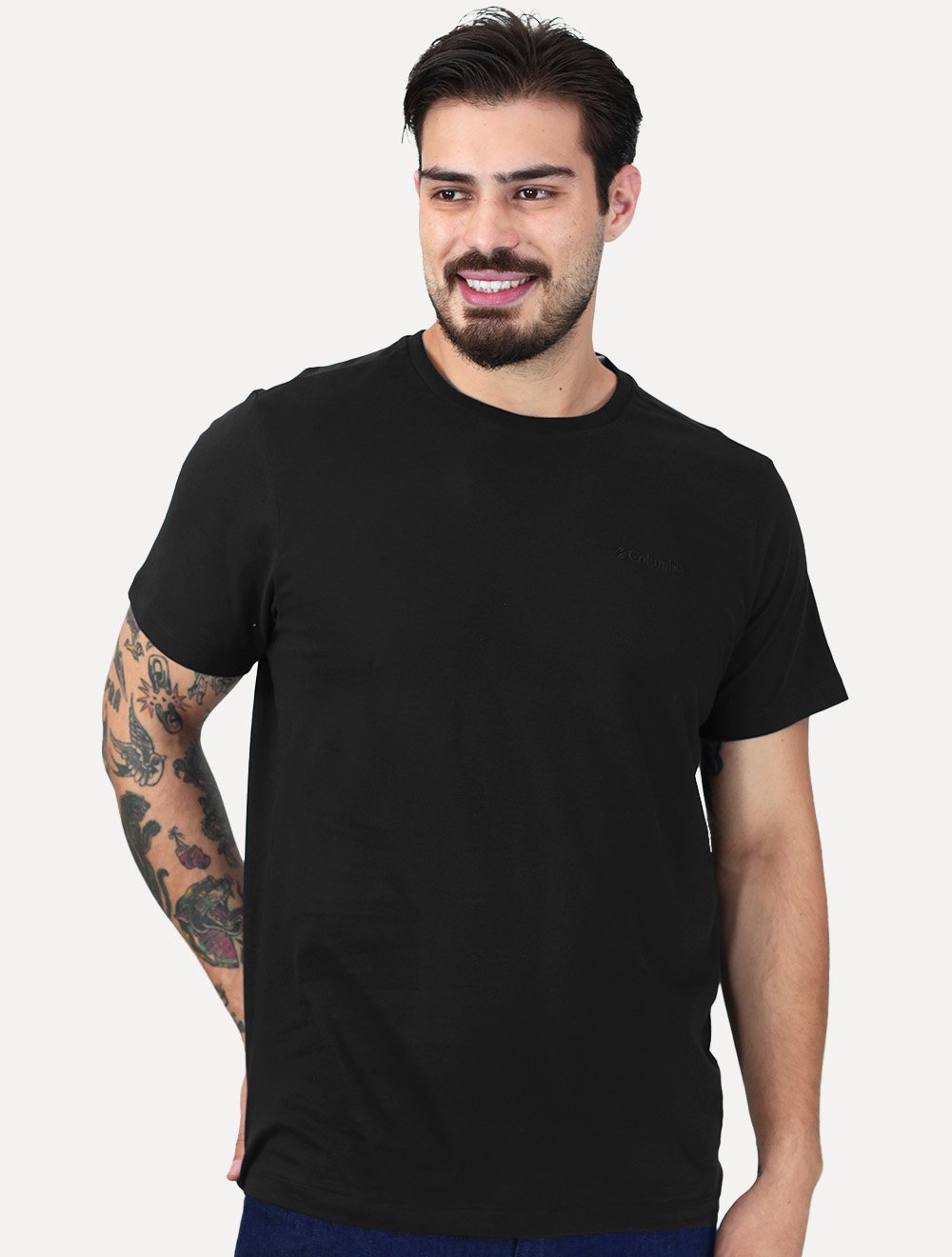Camiseta Columbia Masculina Basica Logo Bordado Preta