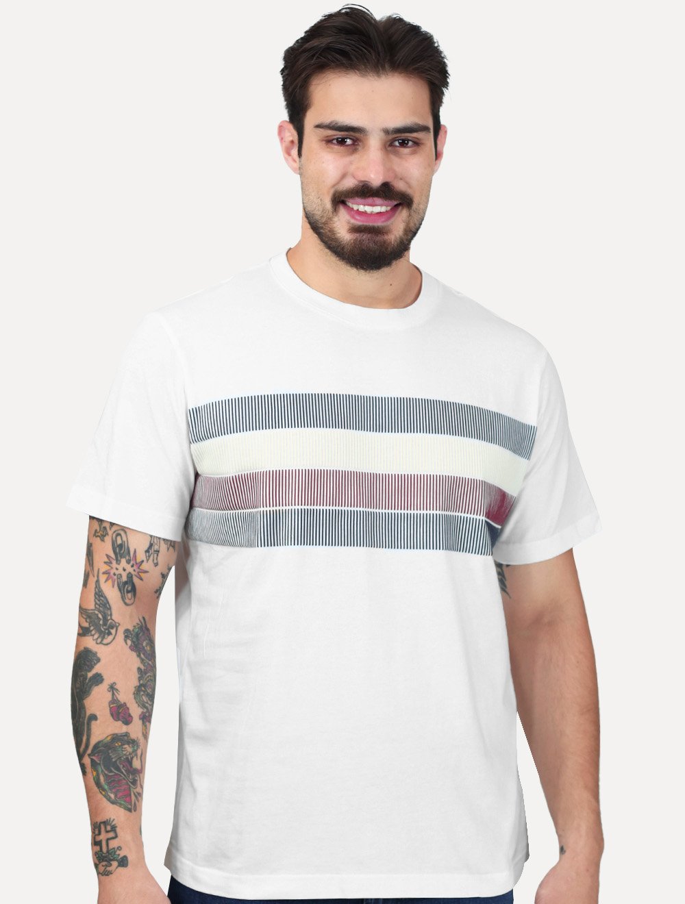 Camiseta Tommy Hilfiger Masculina Regular Shadow Global Stripe Branca