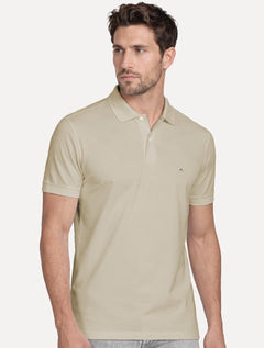 Polo Aramis Masculina Regular Basic Piquet Dark Logo Cáqui Medio