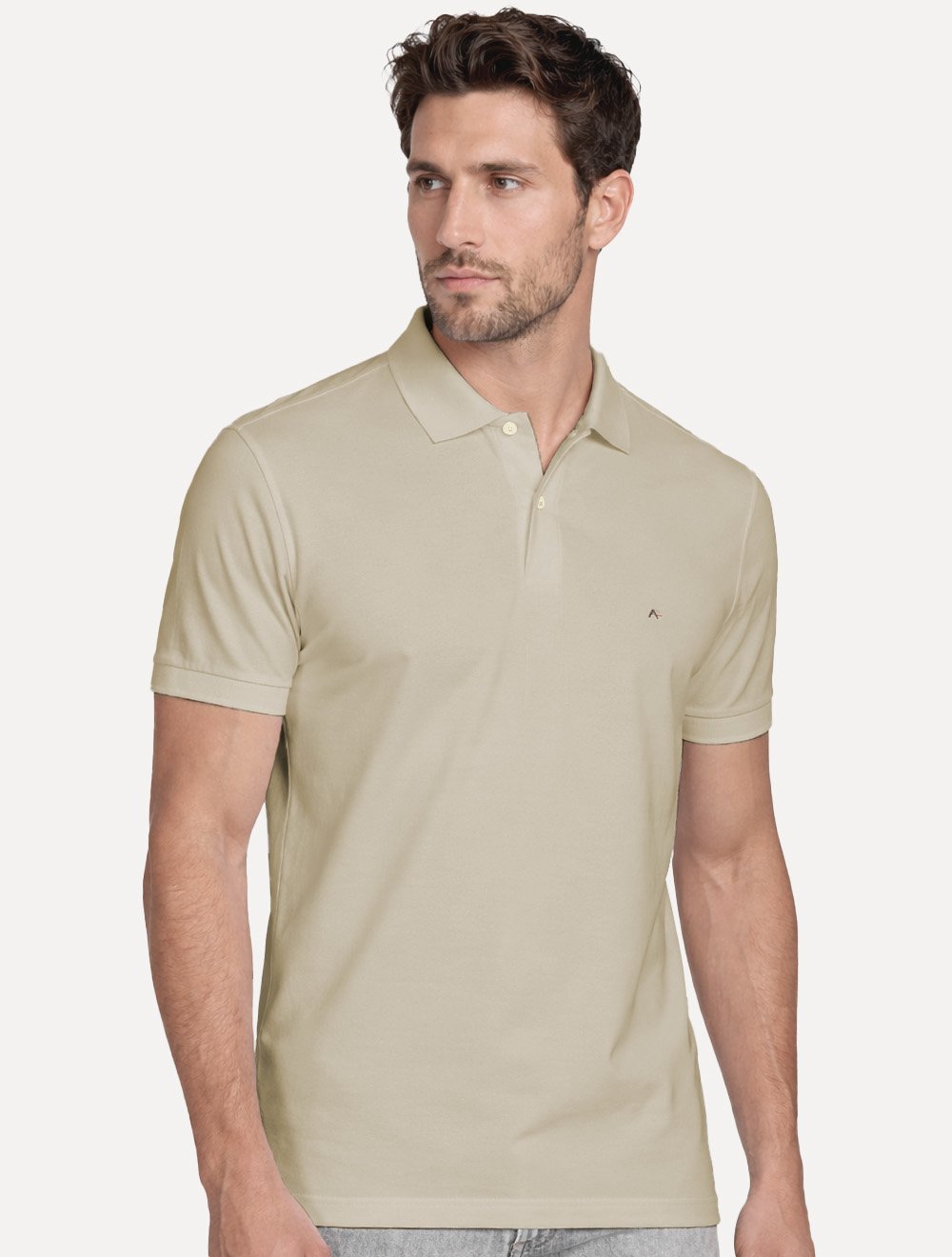 Polo Aramis Masculina Regular Basic Piquet Dark Logo Cáqui Medio 