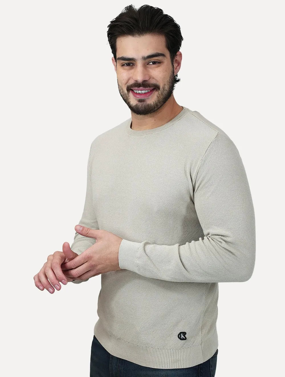 Suéter Calvin Klein Jeans Masculino Crewneck Tricot Patch Reissue Logo Off White