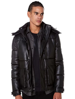 Jaqueta John John Masculina Hoodie Couro Sintético Troy Preta