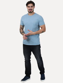 Camiseta Ellus Masculina Cotton Washed Origin. Classic Azul Claro