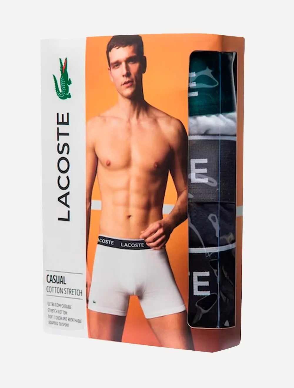 Cuecas Lacoste Boxer Long Colored Lettered Waist Branca/Grafite/Preta Pack 3UN