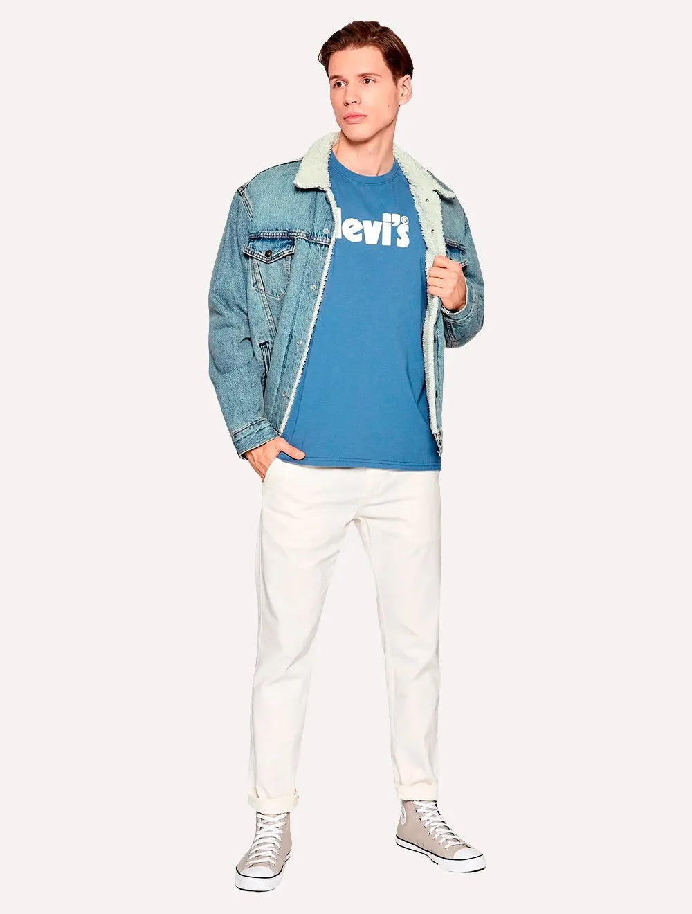 Jaqueta Jeans Levis Masculina Sherpa Trucker Azul Claro