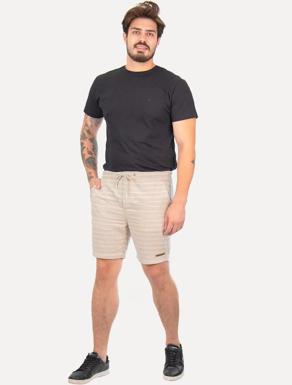 Bermuda Calvin Klein Jeans Masculina Linen Listras Off-White