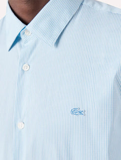 Camisa Lacoste Masculina Slim Fit Popeline Stretch Striped Azul Claro