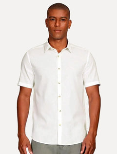 Camisa Aramis Masculina Manga Curta Linho Algodão Branca