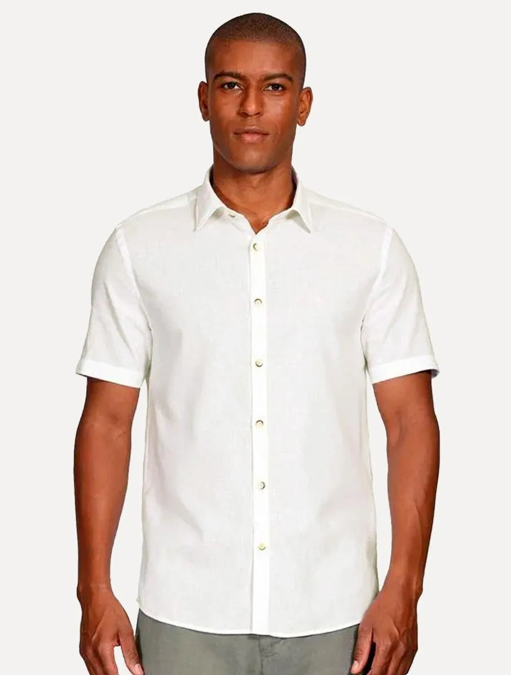 Camisa Aramis Masculina Manga Curta Linho Algodão Branca
