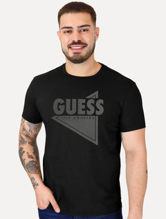 Camiseta Guess Masculina Los Angeles Triângulo Rubber Preta