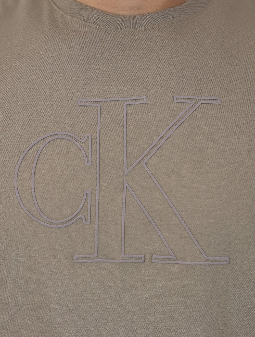 Camiseta Calvin Klein Masculina Meia Malha Big CK Logo Caqui Médio