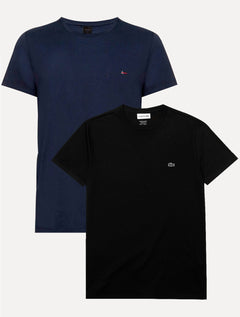 Kit Camisetas Masculinas Lacoste | Jersey Pima Cotton Preta e Aramis Basic Marinho