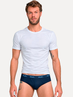 Cueca Mash Slip Cotton Basic Marinho/Preta Pack 3UN