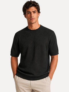 Camiseta Dixen Masculina Tricot Manga Curta Diagonal Braids Preta