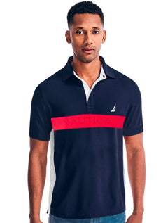 Polo Nautica Masculina Piquet Shadow Logo Sash Azul Marinho