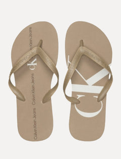Chinelo Calvin Klein Jeans Logo Flow White Cáqui Médio