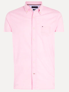 Camisa Tommy Hilfiger Masculina Manga Curta Light Oxford Rosa Claro