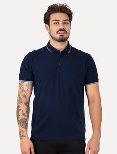 Polo Dudalina Masculina Piquet Gola Frisos Degrade Azul Marinho