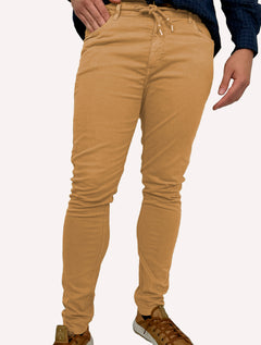 Calça King & Joe Sarja Masculina Slim Jogger Tinturada Marrom Claro