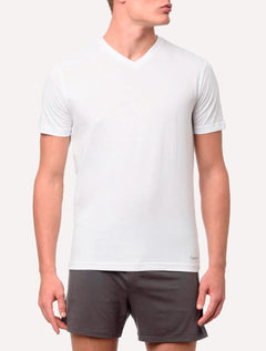 Camisetas Calvin Klein Underwear Masculinas V-Neck Branca e Preta Pack 2UN