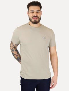 Camiseta Calvin Klein Jeans Masculina New Mono Logo Re Issue Cáqui Claro