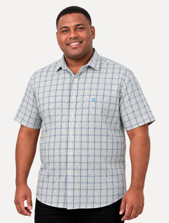 Camisa Dudalina Masculina Plus Size Manga Curta Slim Confort Superfine Cotton Listrada Cinza Claro