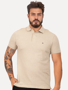 Polo Tommy Hilfiger Masculina Slim Piquet 1985 Areia Mescla