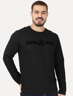 Camiseta John John Masculina Manga Longa Floco JJ Logo Preta