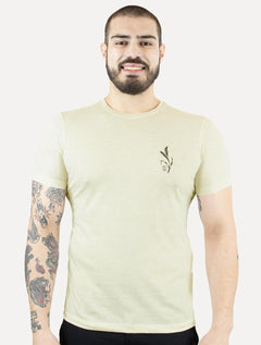 Camiseta Individual Slim Malha Linho Estampa Cáqui Claro Mescla