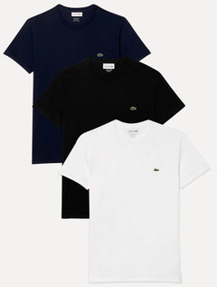 Kit Camisetas Lacoste | Masculinas Jersey Pima Cotton Preta/Branca/Azul Marinho 3UN