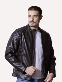 Jaqueta Victory Eagle Masculina PU Leather Zip Chest Preta