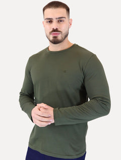 Camiseta Calvin Klein Jeans Masculina Manga Longa Rubber CK Frontal Verde Militar