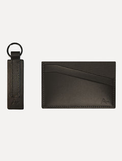 Kit Chaveiro e Porta Cartão Aramis Masculina Couro Texture Marrom Café