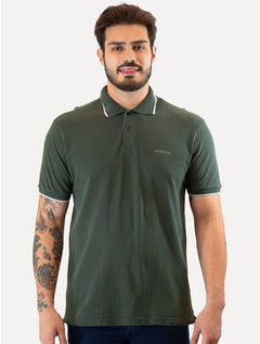 Polo Guess Masculina Piquet Frieze Logo Relief Verde Escuro