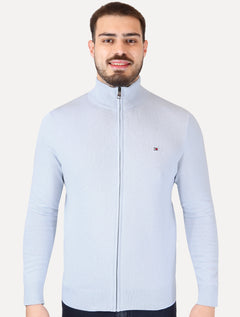 Suéter Tommy Hilfiger Masculino Essential Cotton Zip Through Azul Claro
