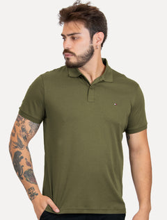 Polo Tommy Hilfiger Masculina Malha Liquid Cotton Essential Verde Militar