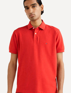 Polo Tommy Hilfiger Masculina Regular Piquet 1985 Light Button Vermelho Escarlate