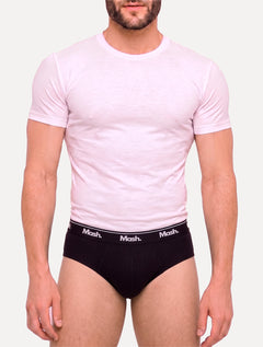 Cueca Mash Slip Cotton Basic Preta/ Cinza Mescla Pack 3UN