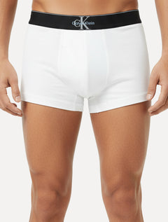 Cueca Calvin Klein Low Rise Trunk Cotton New Re Issue Blue Logo Branca